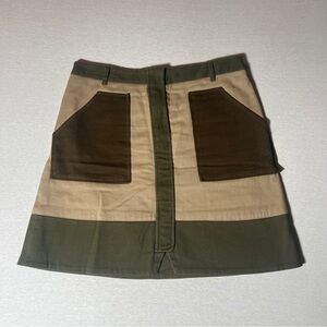 Holding Horses Cotton Army Green Canvas Colorblock Utility Mini Skirt, Size 8